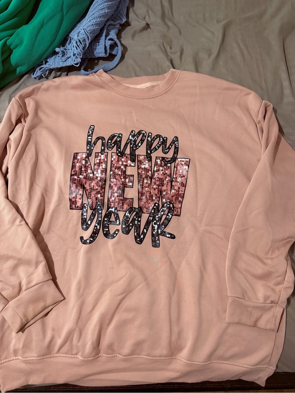 SHEIN Pink Sequin 'Happy New Year' Crewneck Sweatshirt